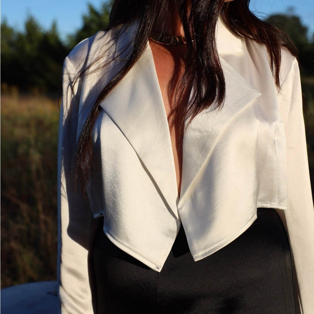 White Satin Cropped Blouzer